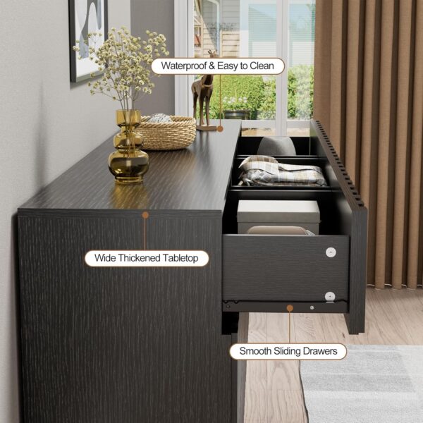 UEV Modern 9 Drawer Dresser for Bedroom,59" Mid Century Modern Dresser,Fluted Dresser Natural Wood Dresser with Panels for Handle,Long Chest of Drawers TV Stand Dresser for Bedroom,Living room,Hallway - Image 5