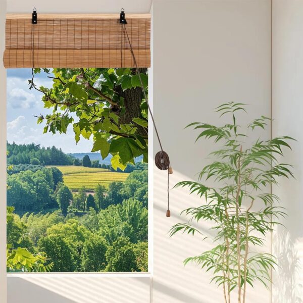 Bamboo Roller Blinds Bamboo Shades Roll Up Light Filtering Window Curtains for Interior Home Patio Porch Brown 72''W X 72''H - Image 7