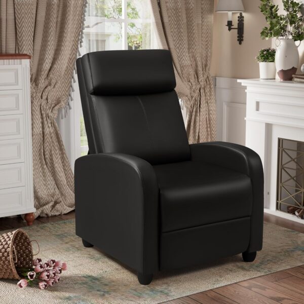 GUNJI Recliner Chair for Adults Modern PU Leather Adjustable Reclining Chair for Living Room Home Theater Seating with Footrest (Black) - Image 7
