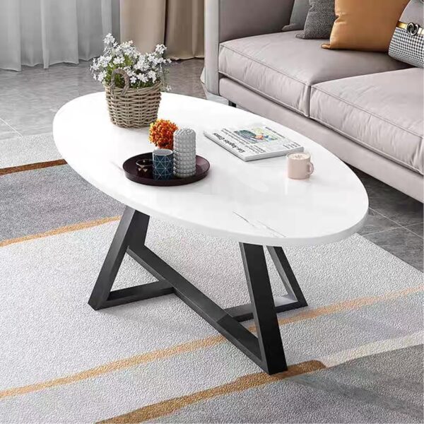 Coffee Table White Faux Marble Coffee Table for Living Room,Oval Modern Center Table Tea Table for Small Space,Wooden Living Room Tables End Table with Sturdy Black Metal Leg - Image 7