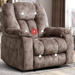 CANMOV Manual Reclining Chair-Overstuffed Recliner Chair with Cup Holder Side Pocket Footrest Fabric Recliners for Living Room Bedroom Apricot
