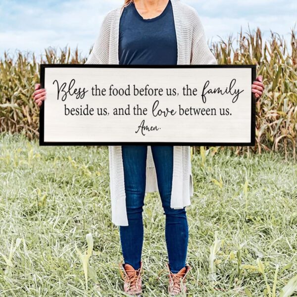 Bless the Food Before Us Sign Wall Decor 40"X15" Large Farmhouse Dining Room Wall Decor Framed Wood Rustic Home Wall Art Kitchen Decoration (Black) - Image 4
