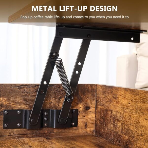 WEENFON LED Coffee Table, Smart Coffee Table with Charging Station, Lift Top, 21 Colors Change, 2 Tiers Modern Tea Table with Storage, Living Room Furniture, Rectangle Design, Rustic Brown - Image 7