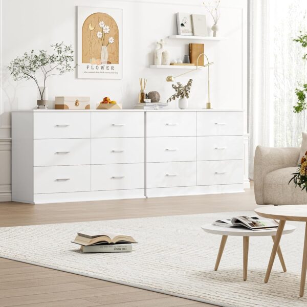 FOTOSOK White Dresser, 47.2'' Large 6 Drawer Dresser Wide Chest of Drawers for TV Stand, Modern Dresser White Floor Storage Drawer Cabinet for Home Office, White - Image 3