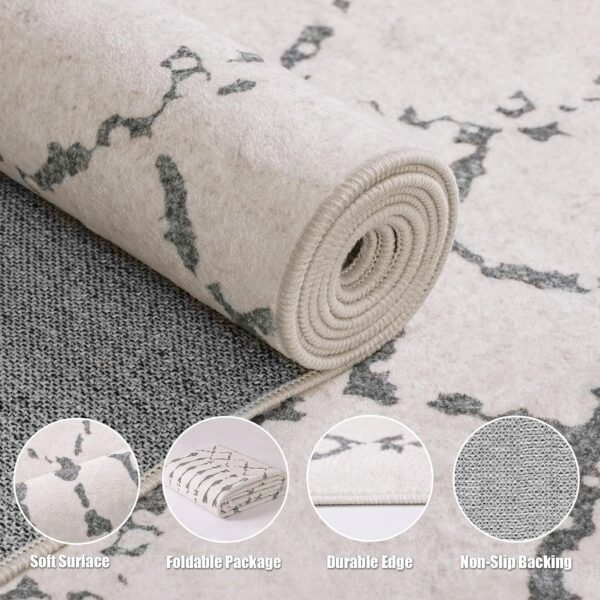 Deerly 5x7 Area Rugs for Living Room, Washable Rugs Moroccan Boho Farmhouse Rug with Non-Slip Backing, Soft Low Pile Indoor Floor Carpet Neutral Rug for Bedroom Dining Room, Off White/Grey - Image 6