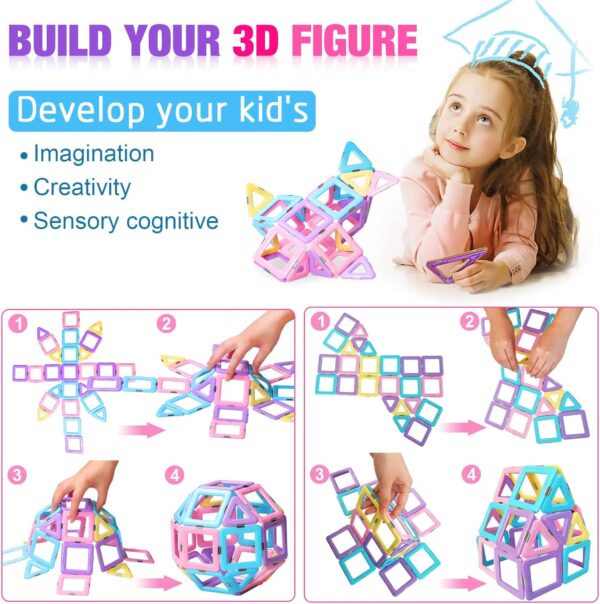 Magnetic Tiles Toys for 3 4 5 6 7 8+ Year Old Boys Girls Upgrade Macaron Castle Blocks Building Set for Toddlers STEM Creativity/Educational Toys for Kids Age 3-6 Christmas Birthday Gifts - Image 3