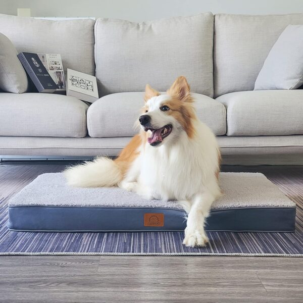 Orthopedic Dog Bed for Large Dogs - Big Waterproof Dog Bed with Removable Washable Cover & Anti-Slip Bottom, Extra Large Dog Crate Bed, Deluxe Plush Pet Bed Mat (Grey) - Image 5