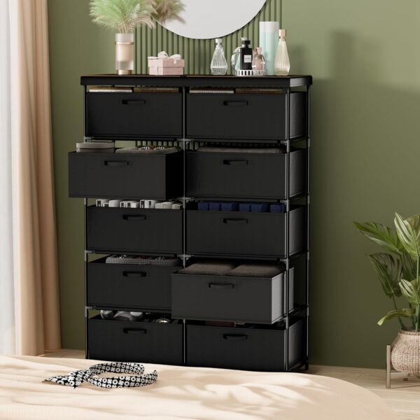 Dresser with 10 Fabric Drawer Solid Wood TV Stand Desktop Sturdy Metal Support Tube Cube Storage Cabinet for Closet Bedroom Organization Dorm Front Hall Entryway (10 Drawer) - Image 6