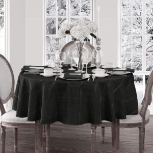 Newbridge 70 Inch Round Fabric Tablecloth, Elegance Plaid, 100% Polyester, No Iron Soil Resistant Dining Room, Party and Banquet Table Cover, Solid Textured, Black