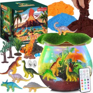 RONSTONE Dinosaur Toys for Boys - Dinosaur Terrarium Kit for Kids - Christmas Birthday Gifts for Boys Ages 4 5 6 7 8 Year Old - Light Up DIY Dinosaur Arts and Crafts for Boys and Kids