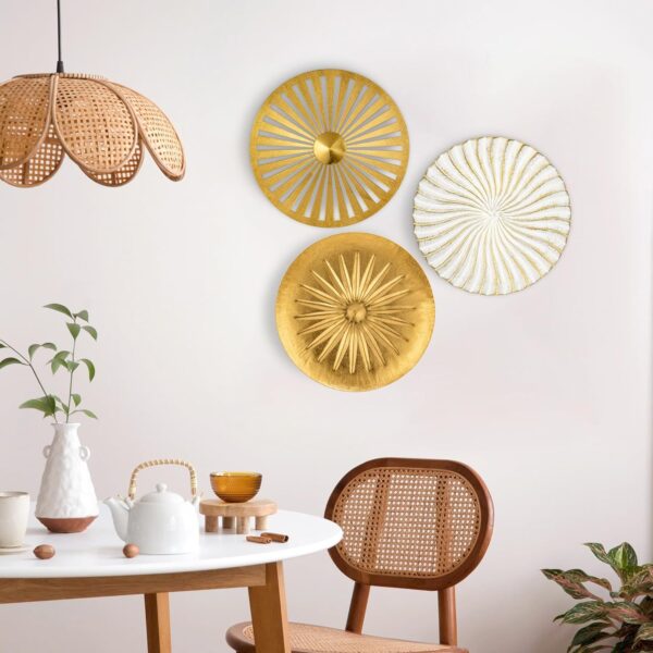 Briful 12" Wall Décor Pack of 3 Metal Gold & White Washed Starbursts Radial Plate Wall Art Modern Accent Hanging Wall Decorations For Home Office Bedroom Or Living Room Wall Sculptures - Image 5
