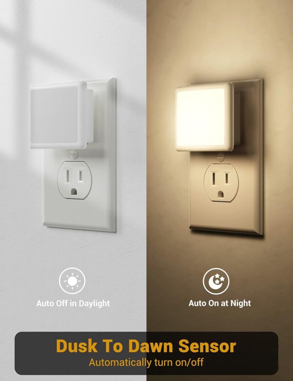 JandCase Night Lights Plug into Wall 2 Pack, Plug in Night Light with Dusk-to-Dawn Light Sensor, 3000K Soft White 0.3W, LED Nightlight for Bathroom, Adult, Hallway - Image 4