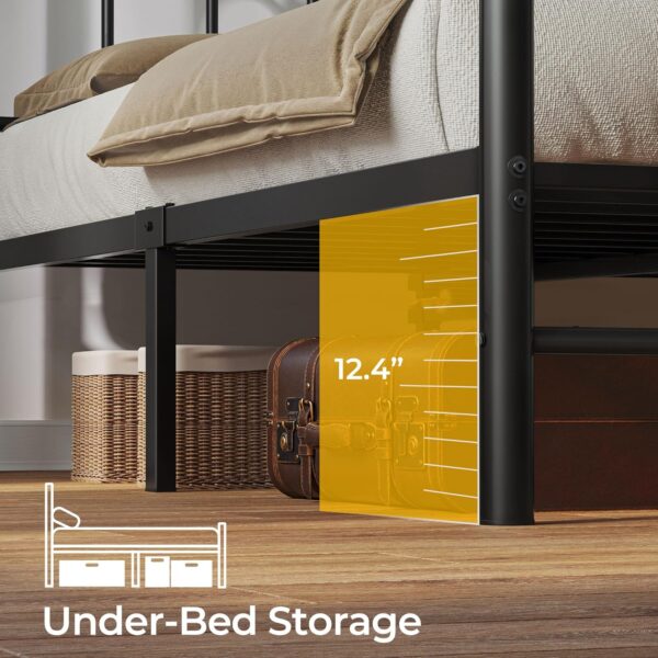 Rolanstar Full Bed Frame with USB Charging Station, LED Bed Frame with Storage Headboard, 14 Inch Black Metal Platform Bed with Sleigh Headboard and Footboard, No Box Spring Needed, Noise Free - Image 7