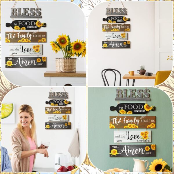 Wesiti 5 Pieces Kitchen Wall Decor Bless the Food Before Us Sign Farmhouse Rustic Dining Room Wall Art Wooden Hanging Signs for Kitchen Wall Decor Wall Hanging Plaque for Home(Sunflower) - Image 7