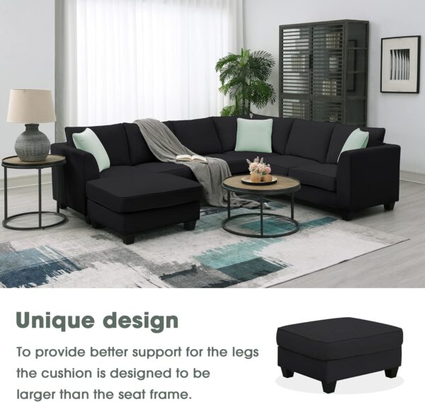 Merax Modern Large U-Shape Sectional Sofa, 7 Seat Fabric Sectional Sofa Set with Movable Ottoman, L Shape Sectional Sofa Corner Couch with 3 Pillows for Living Room Apartment,Office - Image 5