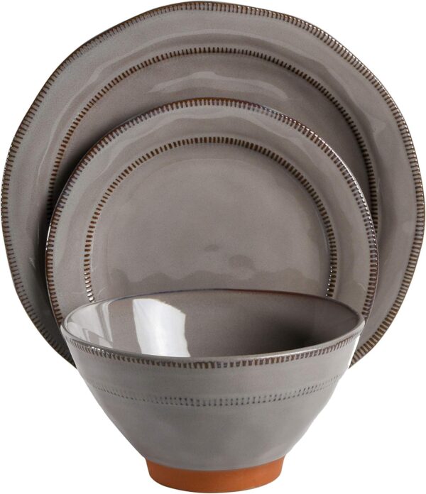 Gibson Elite Terranea Round Reactive Glaze Terra Cotta Dinnerware Set, Service for Four (12pcs), Grey - Image 2