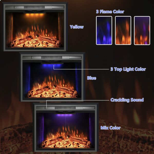 Electric Fireplace Insert, 36 Inches Recessed Fireplace Heater with Adjustable Flame and Top Light Colors, Fire Crackling Sound, Remote Control, Timer, 750W/1500W, Black - Image 4