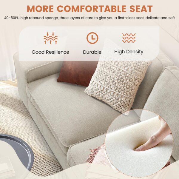 ASHOMELI 99“ Convertible Sectional Sofa,L Shaped Couch,Multi-Functional Reversible Sofa with USB and Type-C Charging Ports, Storage Space, Breathable Fabric (Beige) - Image 5