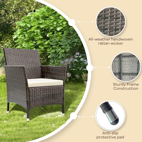 TINKLE WELL Outdoor Patio Furniture Sets, 4 Pieces Rattan Chairs Wicker Conversation Set with Tempered Glass Table, Cushion, for Yard, Garden, Poolside, Porch, Bistro, Balcony - Image 3