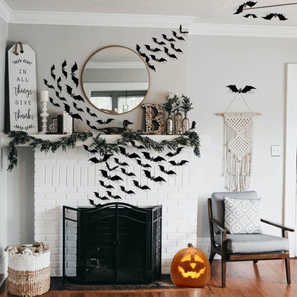 CESOF Halloween Bats Wall Decor 3D Bats Decorations - 120 Pcs 5 Sizes Matte Black PVC Reusable DIY Bat Stickers Vintage Wall Decals for Home Decor Porch Door Indoor Outdoor Party Supplies - Image 6