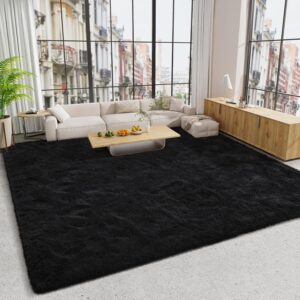 LOCHAS Ultra Soft Indoor Modern Area Rugs Fluffy Living Room Carpets for Children Bedroom Home Decor Nursery Rug 9x12 Feet, Black