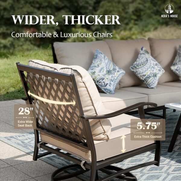 HERA'S HOUSE 5 Piece Patio Furniture Set, 2 x Swivel Chair, 2 x Ottoman, 1 x 3-Seat Sofa, All Cushioned 7 Seats Outdoor Conversation Set for Lawn Garden Backyard - Image 4