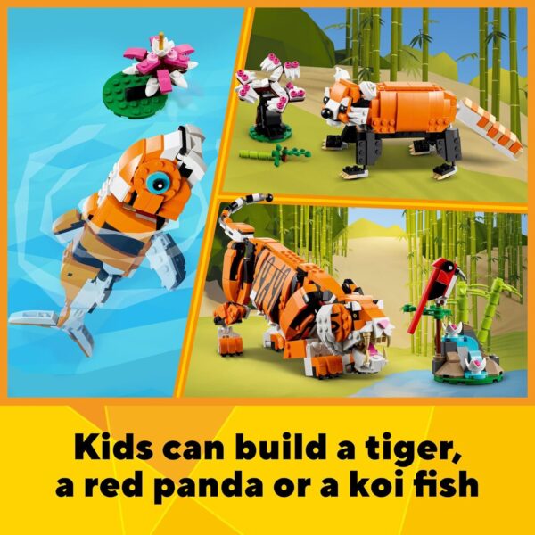 LEGO Creator 3 in 1 Majestic Tiger Building Set, Transforms from Tiger to Panda or Koi Fish Set, Animal Figures, Collectible Building Toy, Gifts for Kids, Boys & Girls 9 Plus Years Old, 31129 - Image 5