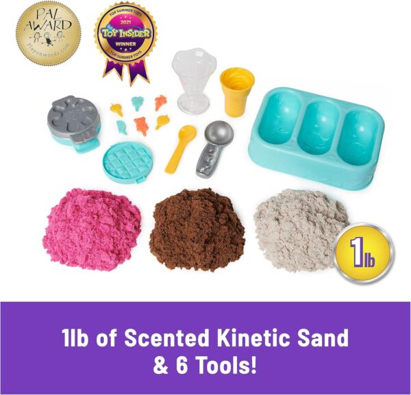 Kinetic Sand Scents, Ice Cream Treats Playset with 3 Colors of All-Natural Scented Play Sand and 6 Serving Tools, Sensory Toys for Kids Ages 3 and up - Image 2