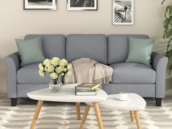 Harper&Bright Designs 3-Seat Sofa Living Room Linen Fabric Sofa Upholstered Sofa with Cushion Back (Gray) - Image 3