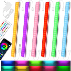 6 Pcs RGB Under Cabinet Lights Kit, Smart App and Remote Control Under Cabinet Lighting, Dimmible Under Counter Lights for Kitchen, Plug in LED Lights for Cabinet, Counter, Workbench, Desk