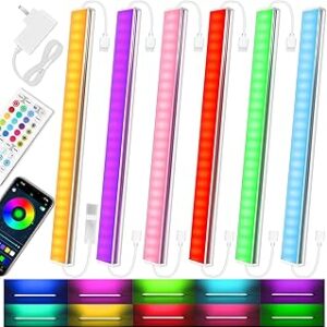 6 Pcs RGB Under Cabinet Lights Kit, Smart App and Remote Control Under Cabinet Lighting, Dimmible Under Counter Lights for Kitchen, Plug in LED Lights for Cabinet, Counter, Workbench, Desk