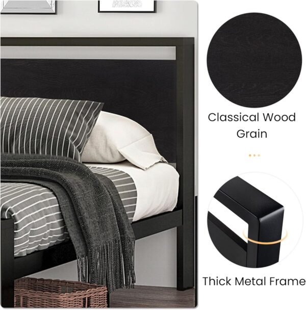 SHA CERLIN 14 Inch Queen Size Metal Platform Bed Frame with Wooden Headboard and Footboard, Mattress Foundation, No Box Spring Needed, Large Under Bed Storage, Non-Slip, Black Oak - Image 5
