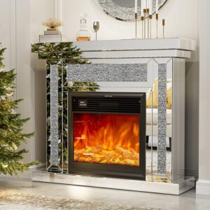 IKIFLY Mirrored Electric Fireplace TV Stand, 7 Colors Changing Mantel Freestanding Heater Corner Firebox w/3D Realistic Flame Effect, Remote Control (47.24" L x 12.59" W x 41.33" H)