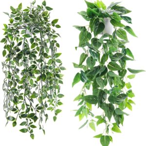 Der Rose 2 Pack Fake Plants Hanging Faux Potted Ivy Vine Artificial Plants Indoor for Room Bathroom Wall Shelf Outdoor Decor