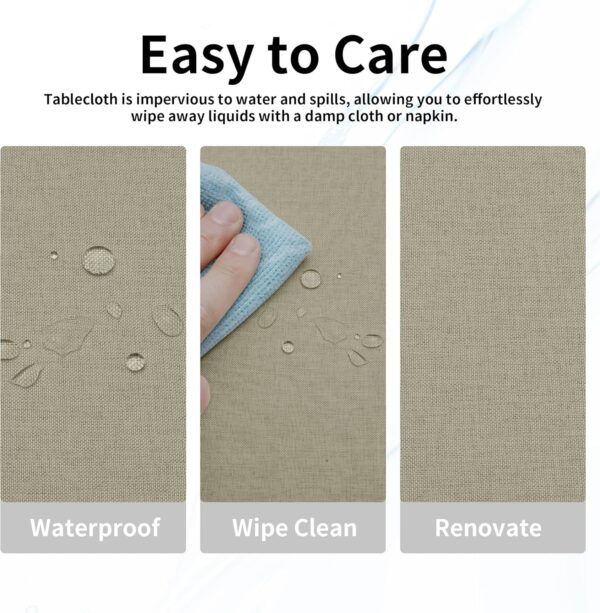 Easy-Going Faux Linen Waterproof Spill-Proof Tablecloth Stain Resistant Rectangle Table Cloth Wrinkle Free Decorative Fabric for Kitchen, Dining, Party, Weddings, Restaurants (60x102 in, Linen) - Image 4