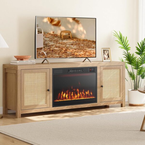 COSTWAY 23 Inches Electric Fireplace Insert, 750W/1500W Fireplace Heater with Remote Control, Adjustable Flame Color & Brightness, 1H-8H Timer, Thermostat and Overheat Protection - Image 2