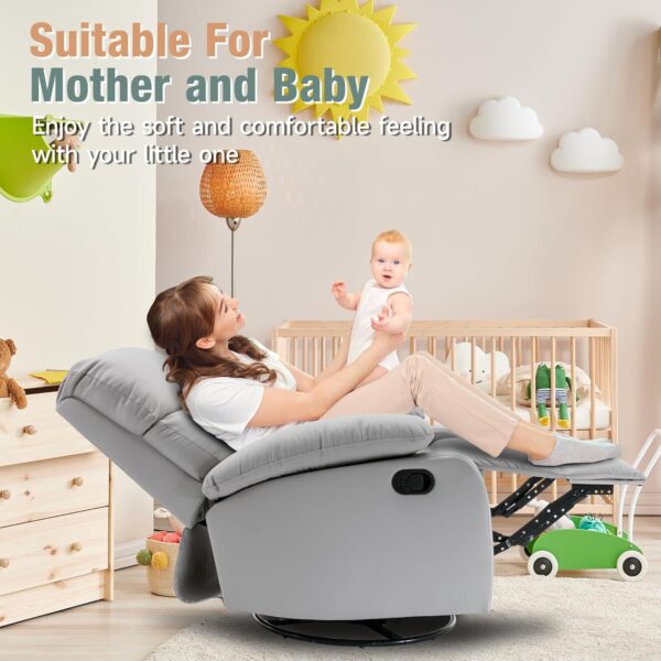 Swivel Rocker Recliner, Rocking Recliner Chair, Small Rocker Recliners for Small Spaces, Living Room, Bedroom, Nursery, RV, Light Grey - Image 7