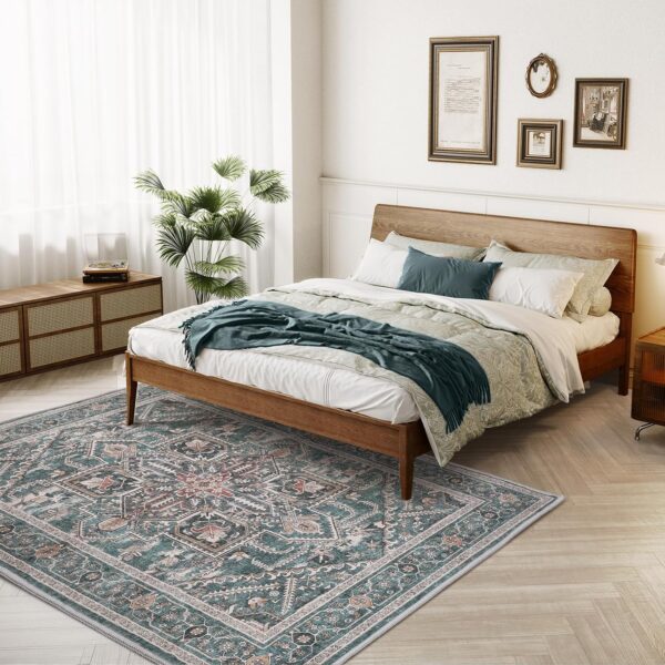 Boho Area Rugs Machine Washable for Living Room Bedroom, Large 5x7 Vintage Non-Slip Stain Resistant Floor Carpet Indoor for Kitchen Dining Room Office Home Decor, Dull Teal - Image 6