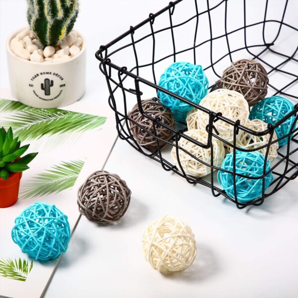Yaomiao 15 Pieces Wicker Rattan Balls Decorative Orbs Vase Fillers for Craft, Party, Valentine's Day, Wedding Table Decoration, Aromatherapy Accessories, 1.8 Inch(Light-Blue White Gray) - Image 6