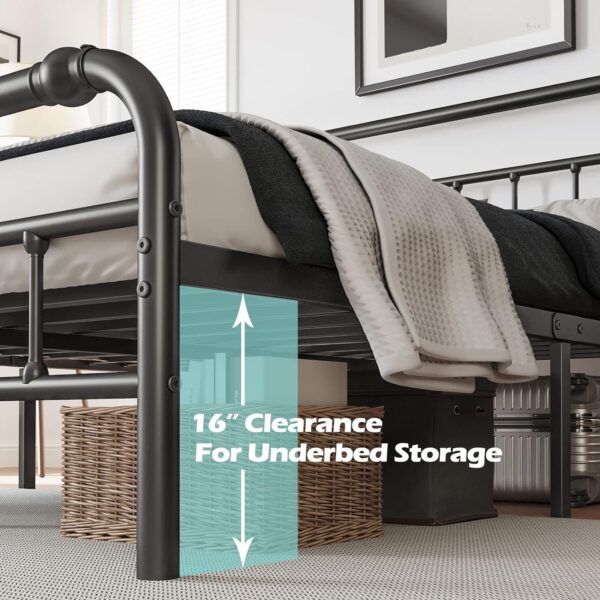 King Size Bed Frame with Headboard and Footboard, 18 Inches High, 3500 Pounds Heavy Duty Metal Slats Support for Mattress, No Box Spring Needed,Noise-Free, Black - Image 3