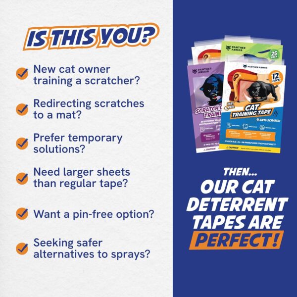 Panther Armor 10(Ten)-Pack Cat Scratch Deterrent Tape – Double Sided Anti Cats Scratching Sticky Tape – 5-Pack XL 16" L 12" W + 5-Pack Large 17" L 10" W Furniture Protectors – Clear Training Tape - Image 6
