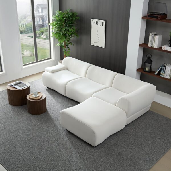105.9" Modular Sectional Sofa,Modern 3-Seater Cloud Sofa with Ottoman,Comfy Deep Seat L-Shaped Couch with Chaise for Living Room,Small Spaces,Office,White