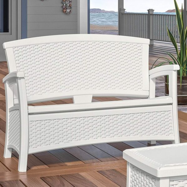 Suncast Elements Stylish Lightweight Loveseat Outdoor Seating with Convenient Built In Universal Storage, and All Weather Plastic, White - Image 7