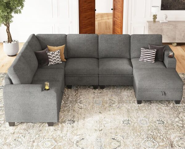Belffin Modular Sectional Sofa with Storage L Shaped Sectional Couch with Chaise Convertible Corner Sectional Couch for Living Room. Light Gray Couch. - Image 3