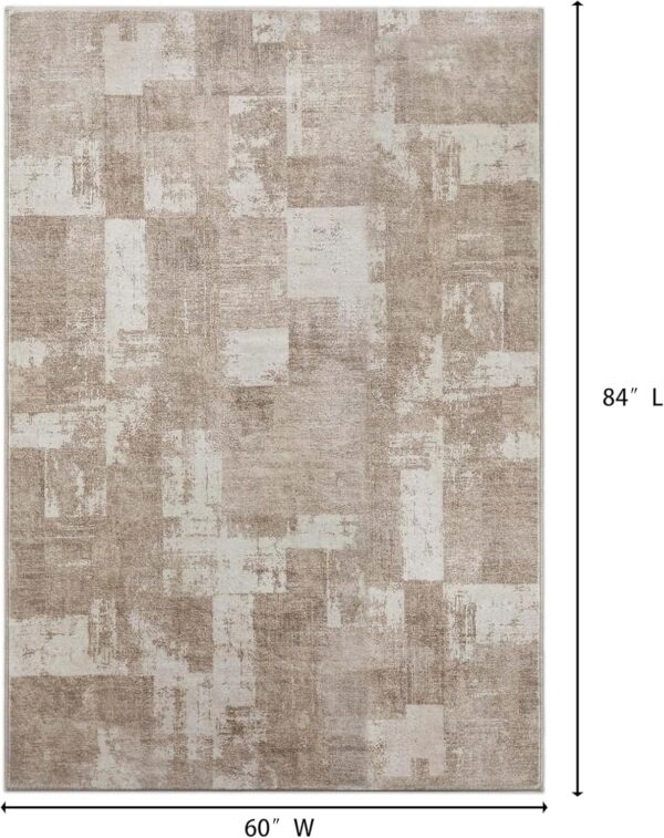 Area Rug Living Room Rugs: 5x7 Indoor Soft Small Low Pile Carpet Abstract Decor Large Washable for Bedroom Dining Room Under Kitchen Table Home Office - Beige/Ivory - Image 2