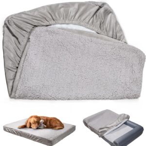 Dog Bed Cover Replacement Washable Dog Sofa Cover Pet Hair Easy to Clean, Waterproof Dog Pillow Cover Quilted, Ultra Soft Plush Pet Bed Cover for Dog/Cat, 35x22 Inches, Cover Only