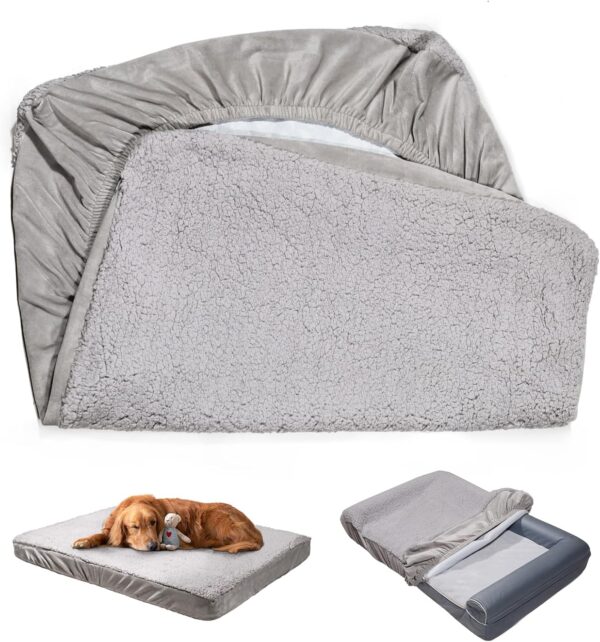 Dog Bed Cover Replacement Washable Dog Sofa Cover Pet Hair Easy to Clean, Waterproof Dog Pillow Cover Quilted, Ultra Soft Plush Pet Bed Cover for Dog/Cat, 35x22 Inches, Cover Only