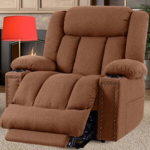 Large-Wide Power Lift Recliner Chair for Elderly, Big and Tall, Heat and Massage, Lift Chairs Recliners with Extended Footrest (Faux Leather, Light Brown)