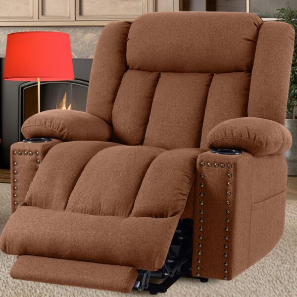 Large-Wide Power Lift Recliner Chair for Elderly, Big and Tall, Heat and Massage, Lift Chairs Recliners with Extended Footrest (Faux Leather, Light Brown)