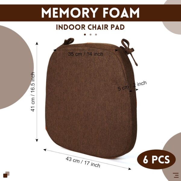 Timgle 6 Pcs Dining Room Chair Cushions with Ties 17 x 16.5 x 2 Inch Kitchen Chair Pad with High Density Sponge Seat Cushion Removable Chair Cover Machine Washable (Dark Brown) - Image 2